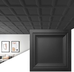 Pack Square Black Drop Ceiling Tile 2ft x 2ft, PVC Ceiling Panel 24 x 24in.