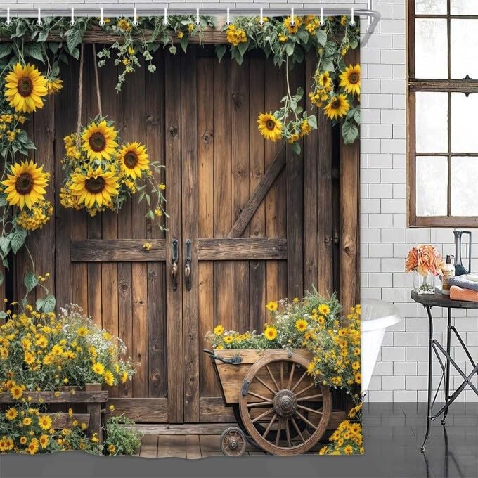 Rustic Barn Door Shower Curtain, Southwest 69"W x 70"L (Pack of 1), Brown gallery