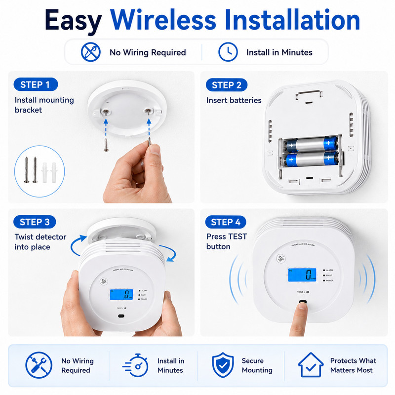 Wireless Interlinked Smoke & Carbon Monoxide Alarm 6 Pack LCD Display SC-RF200 gallery