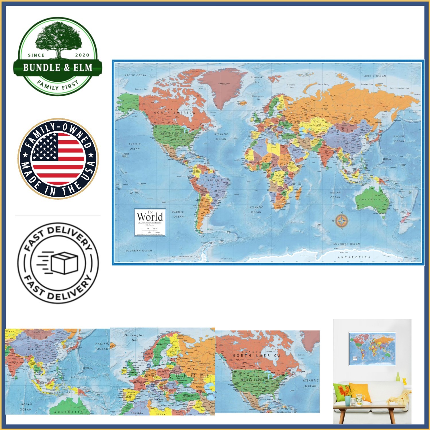 Current World Classic Wall Map, Laminated 24x36 Inches for Easy Viewing gallery