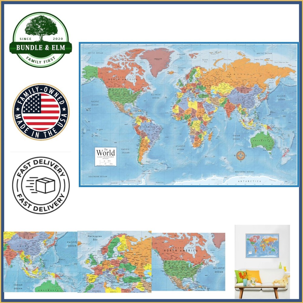 Current World Classic Wall Map, Laminated 24x36 Inches for Easy Viewing