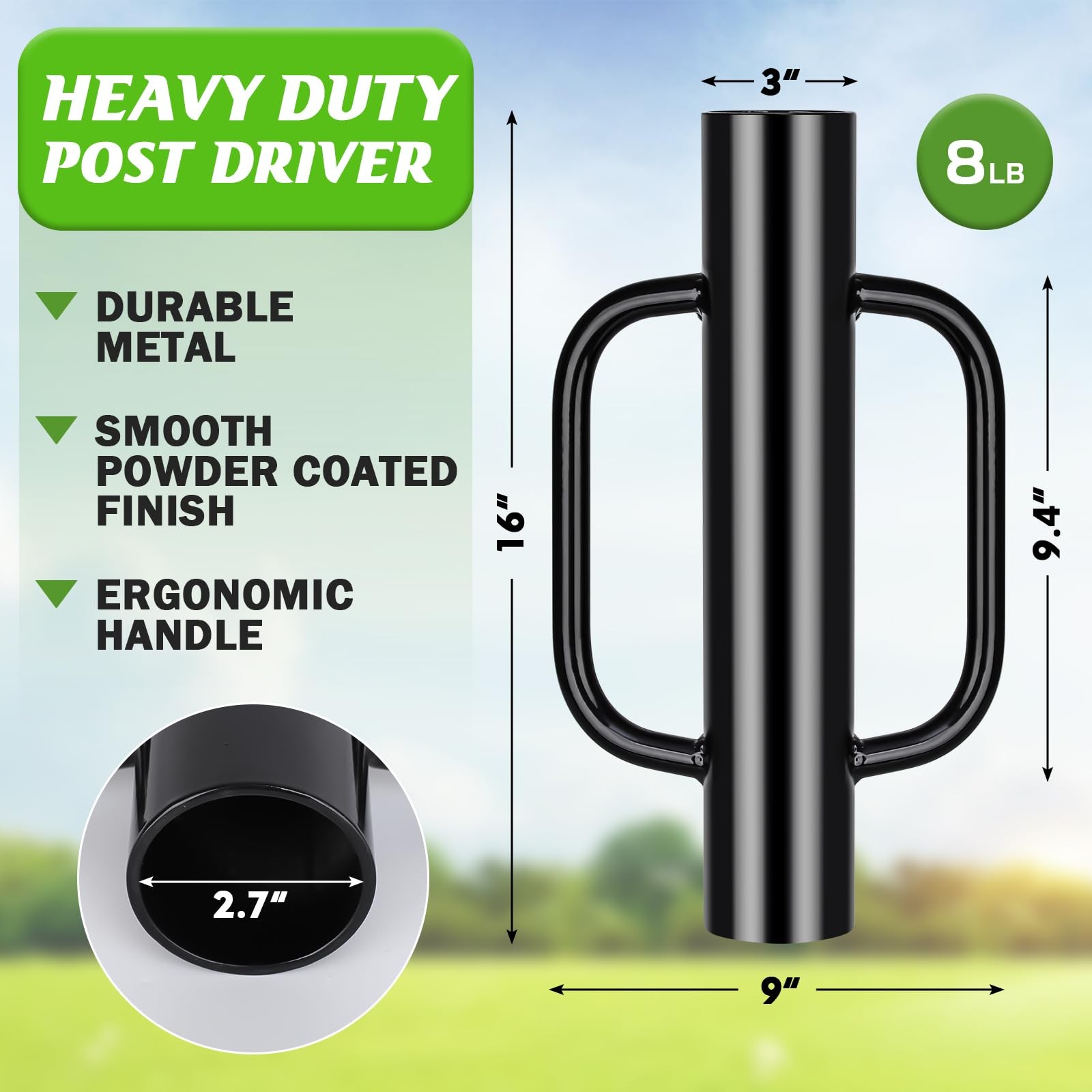 8LB Heavy-Duty Fence Post Driver Tool for T-Posts, U Channel, and Sign Poles gallery