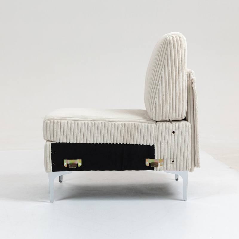 Single Modular Armless Sofa Chair w/ Back Cushion, Corduroy Beige Sectional Seat gallery