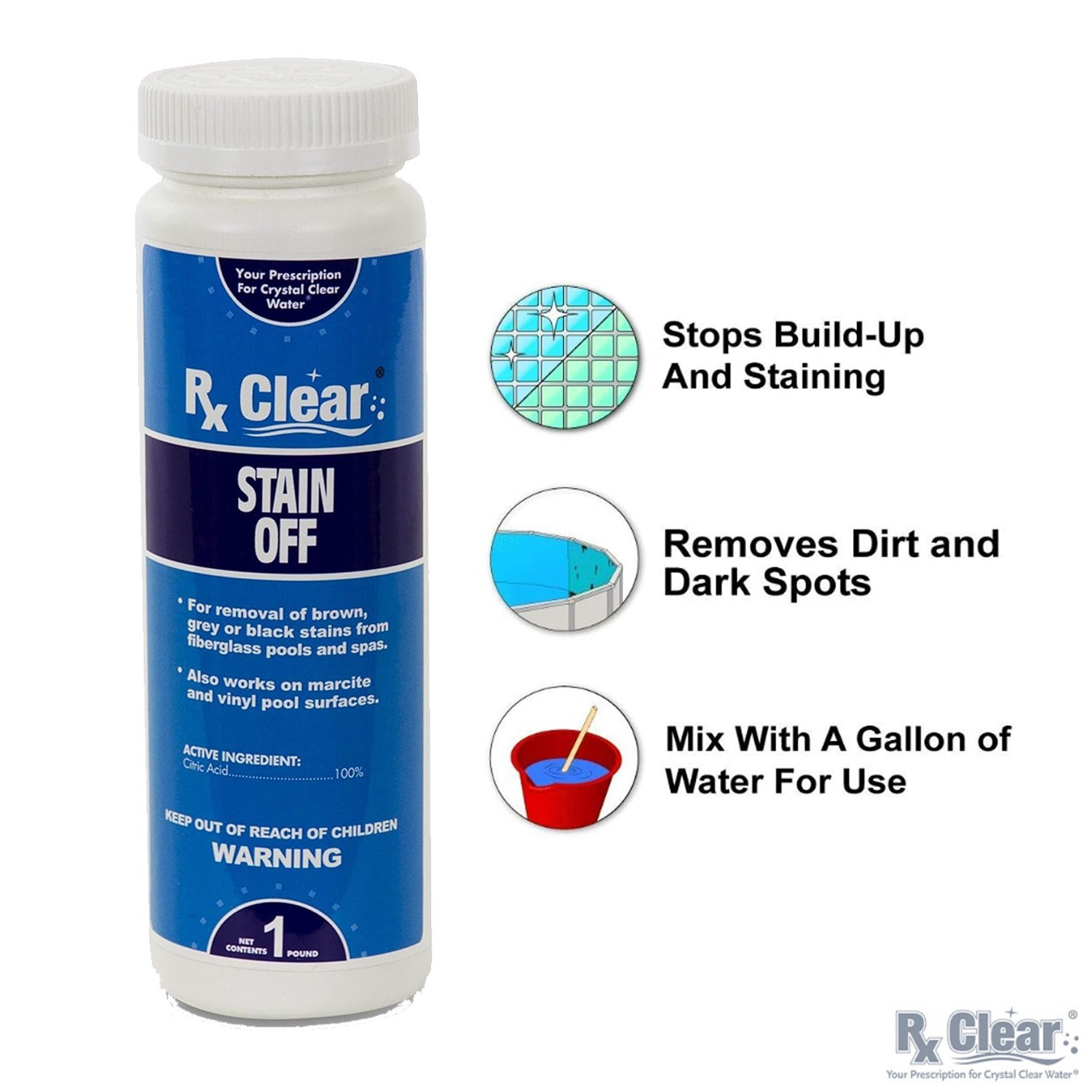 Rx Clear Stain Off Removes Stains from Swimming Pools - (Choose Quantity) gallery