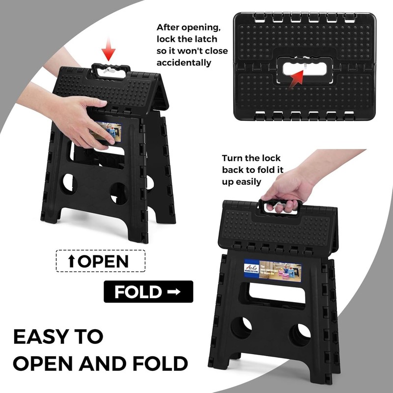 Folding Step Stool Plastic Foldable Stools Non Slip Dot Surface 13" 16" 17.5" gallery