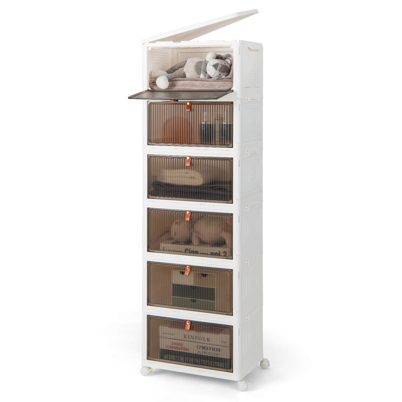 6-Tier Stackable Plastic Storage Bins Storage Bin Organizer with Lids & Doors gallery
