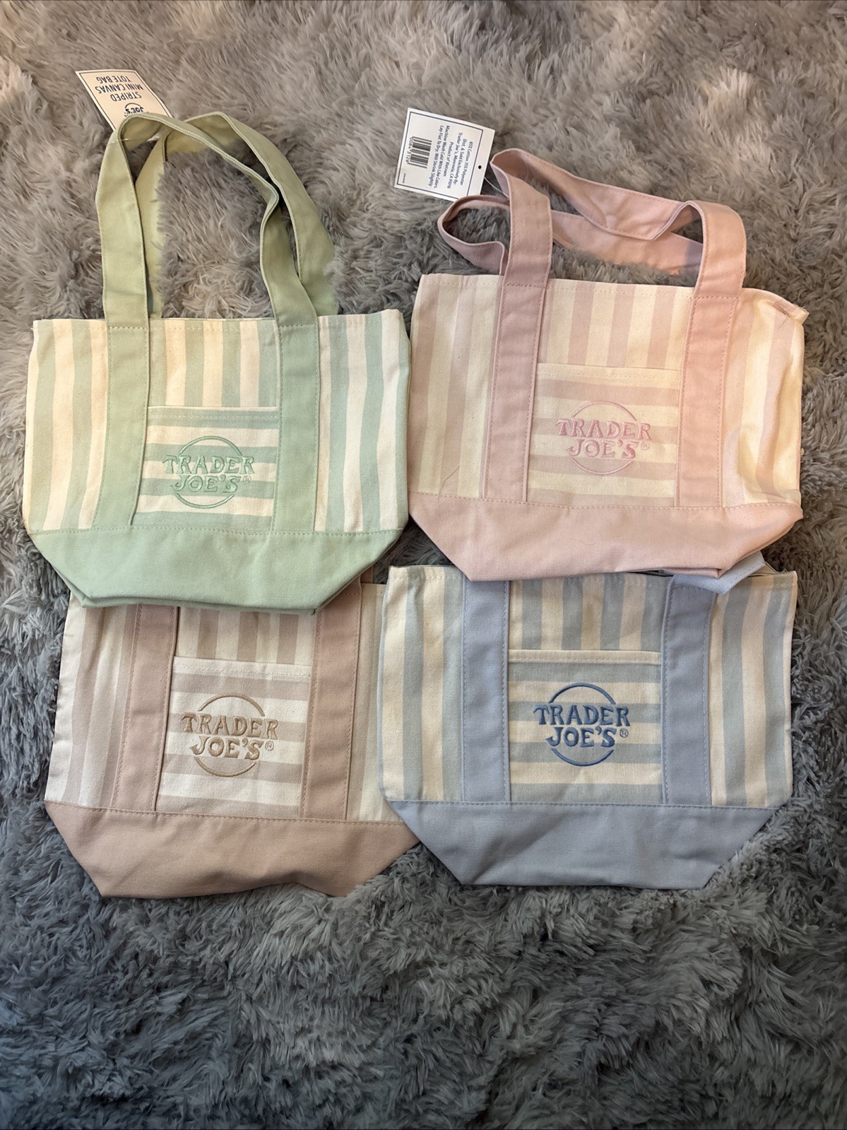 Trader Joe’s Mini Pastel Stripe Canvas Tote Bag Limited Edition Set Of 4 gallery