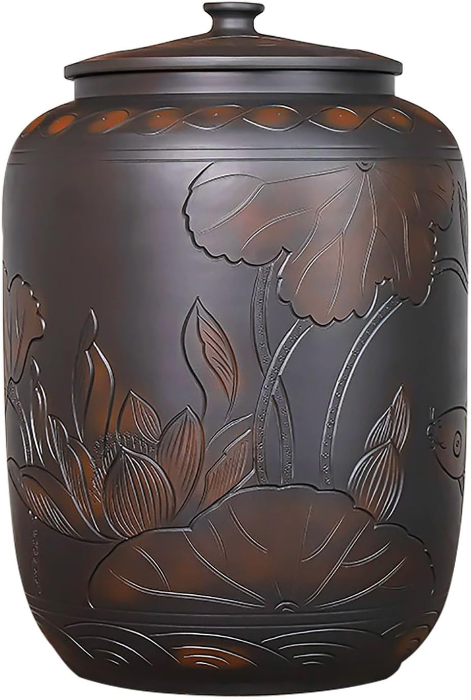 Artistic, Hand-Painted Ceramic Rice Jar with Lid - 22Lb, 33Lb, 55Lb - Airtight F gallery