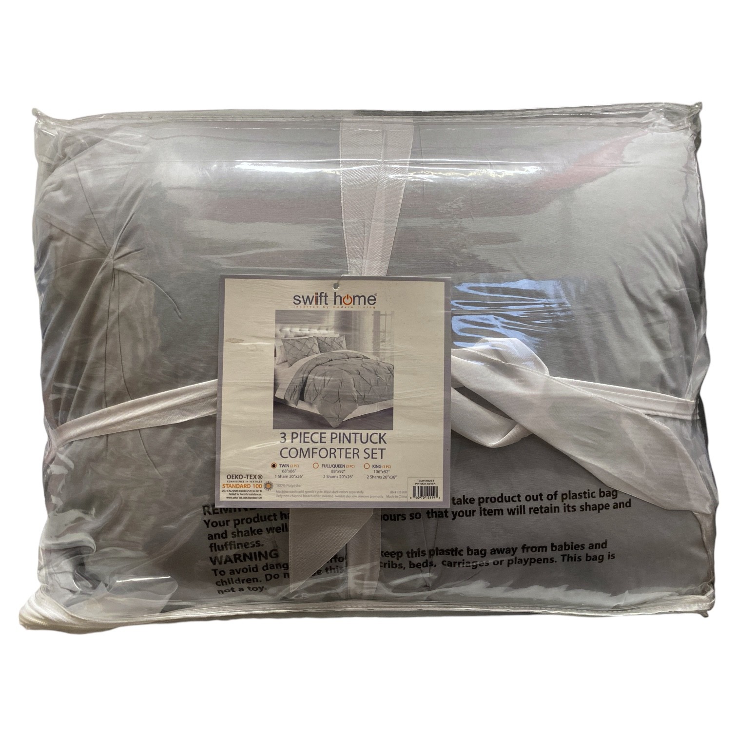 Swift Home 3 Piece Pintuck Comforter Set, Silver, Twin gallery