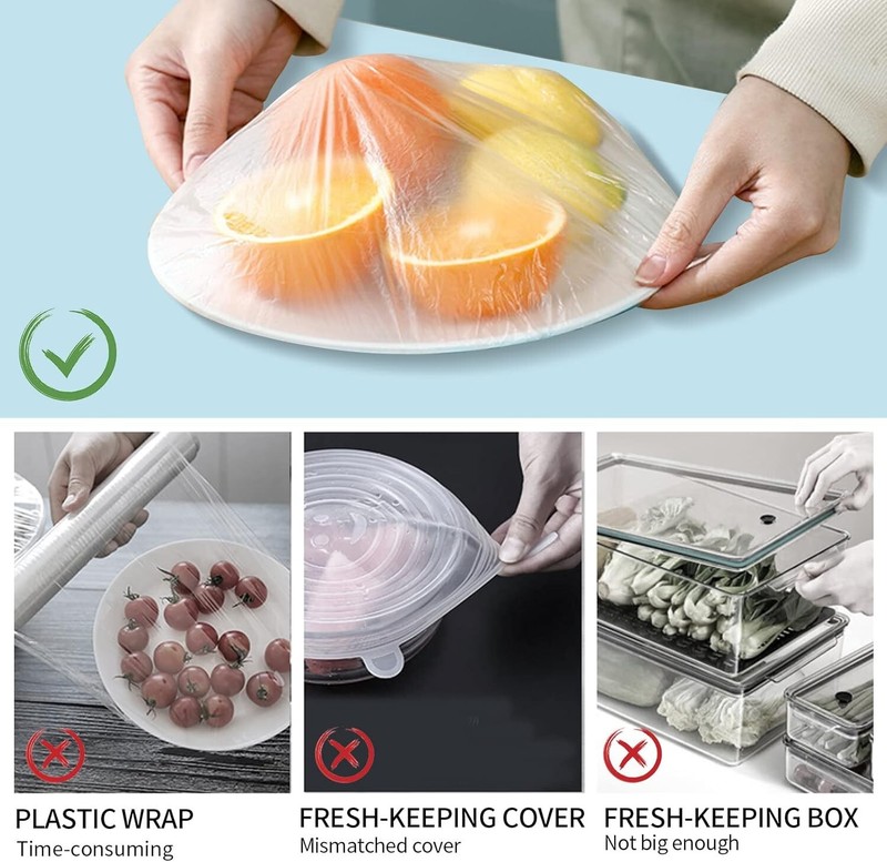 300pcs Reusable Elastic Stretch Fresh Keeping Covers Kitchen Food Plastic Wrap gallery