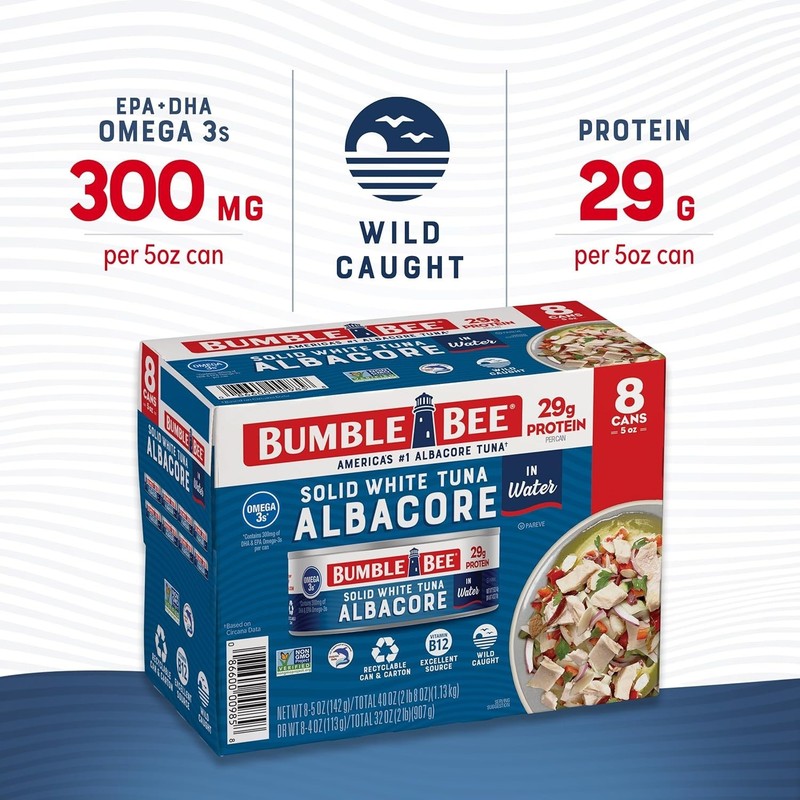 Wild Caught Solid White Albacore Tuna in Water, 5oz Can Pack of 8 - 29g Protein gallery