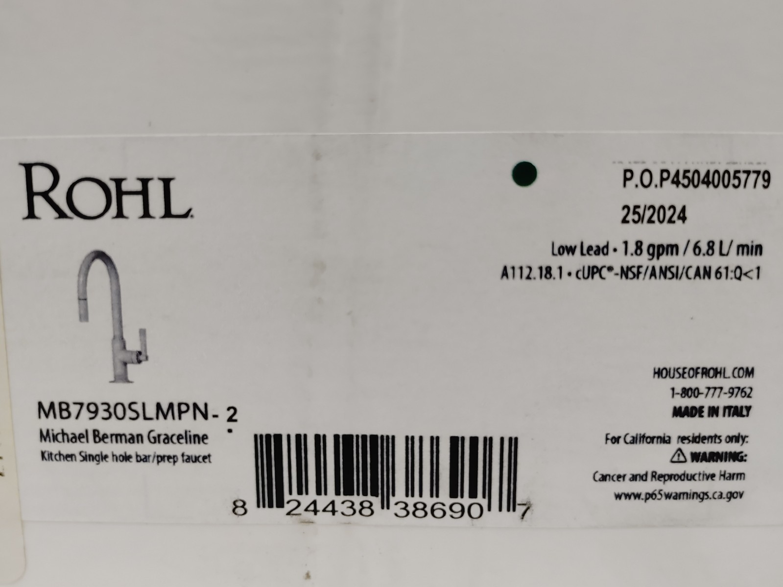 Rohl MB7930LMPN-2 Graceline 1.8 GPM Pull Down Kitchen Faucet, Polished Nickle gallery