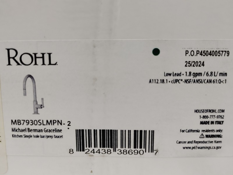 Rohl MB7930LMPN-2 Graceline 1.8 GPM Pull Down Kitchen Faucet, Polished Nickle gallery