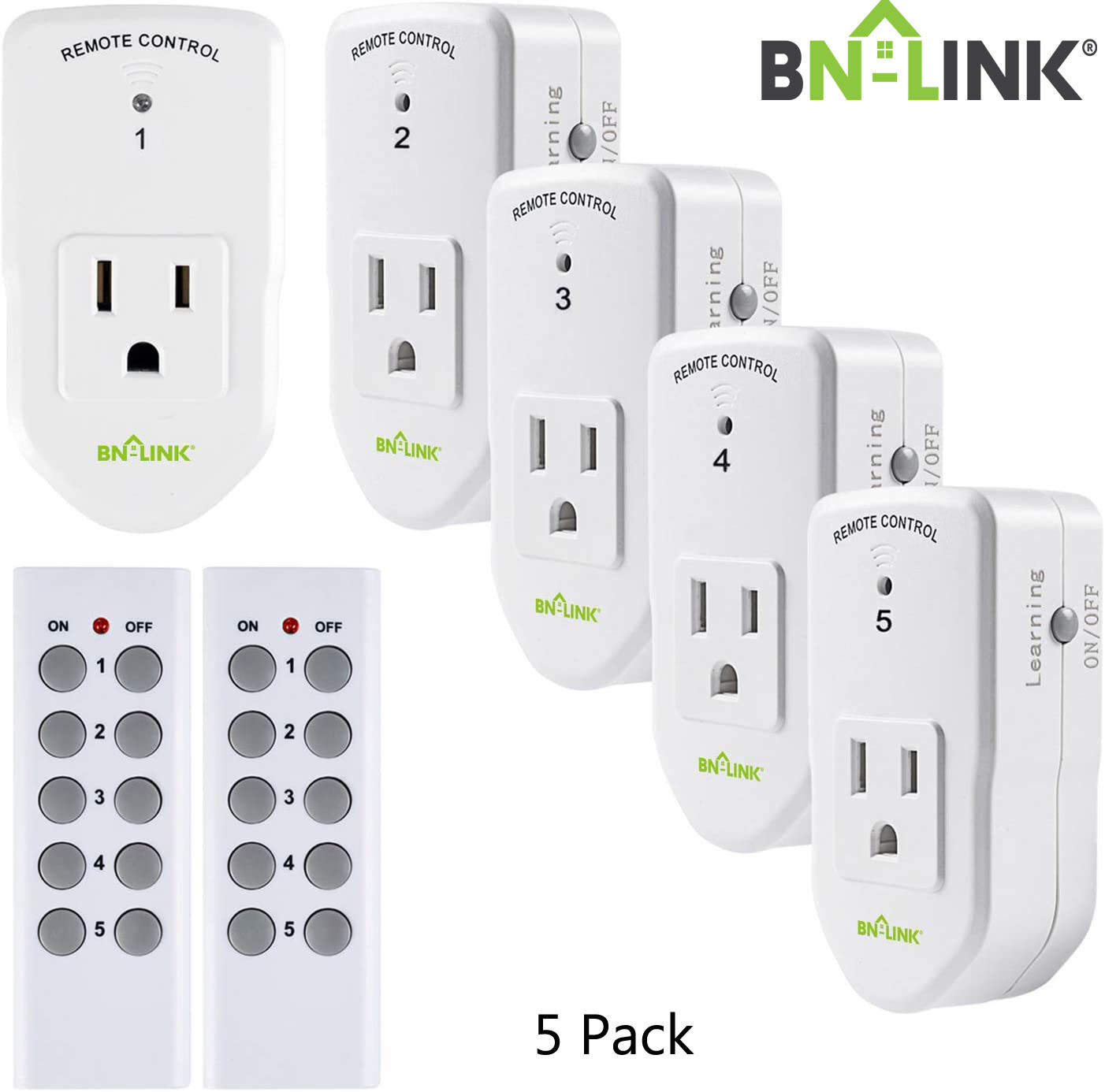 BN-LINK 5 Pack Wireless Remote Control Outlet Switch Power Plug In for lights gallery