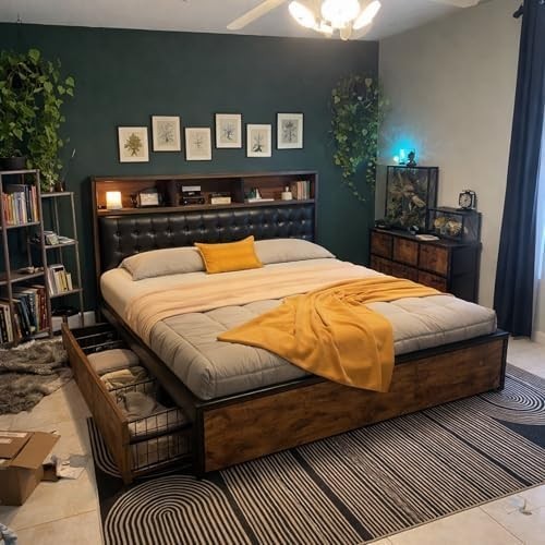 King Size Bed Frame with 4 Storage Drawers King Bed Frame and Headboard Upholste gallery