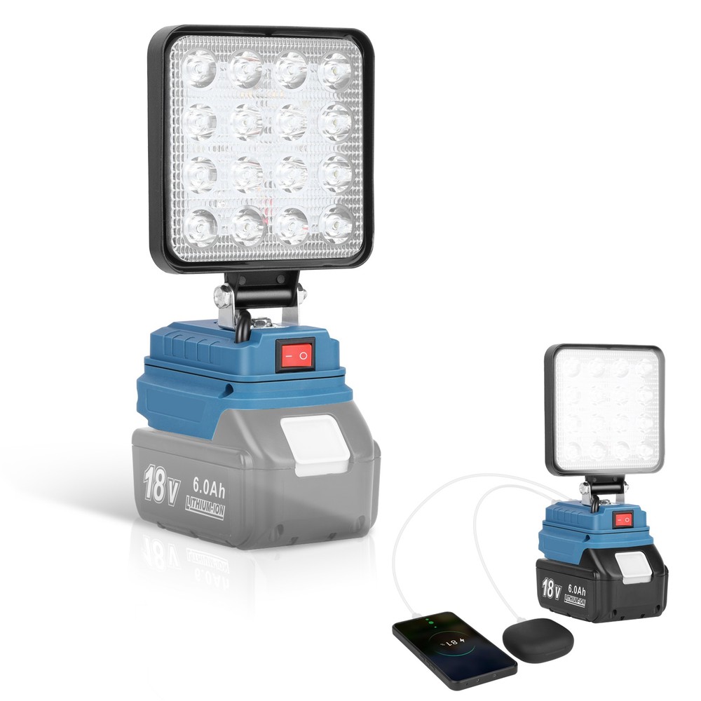 60W 18V LED Work Light Flashlight for Makita 18V LXT Battery with Two USB Ports