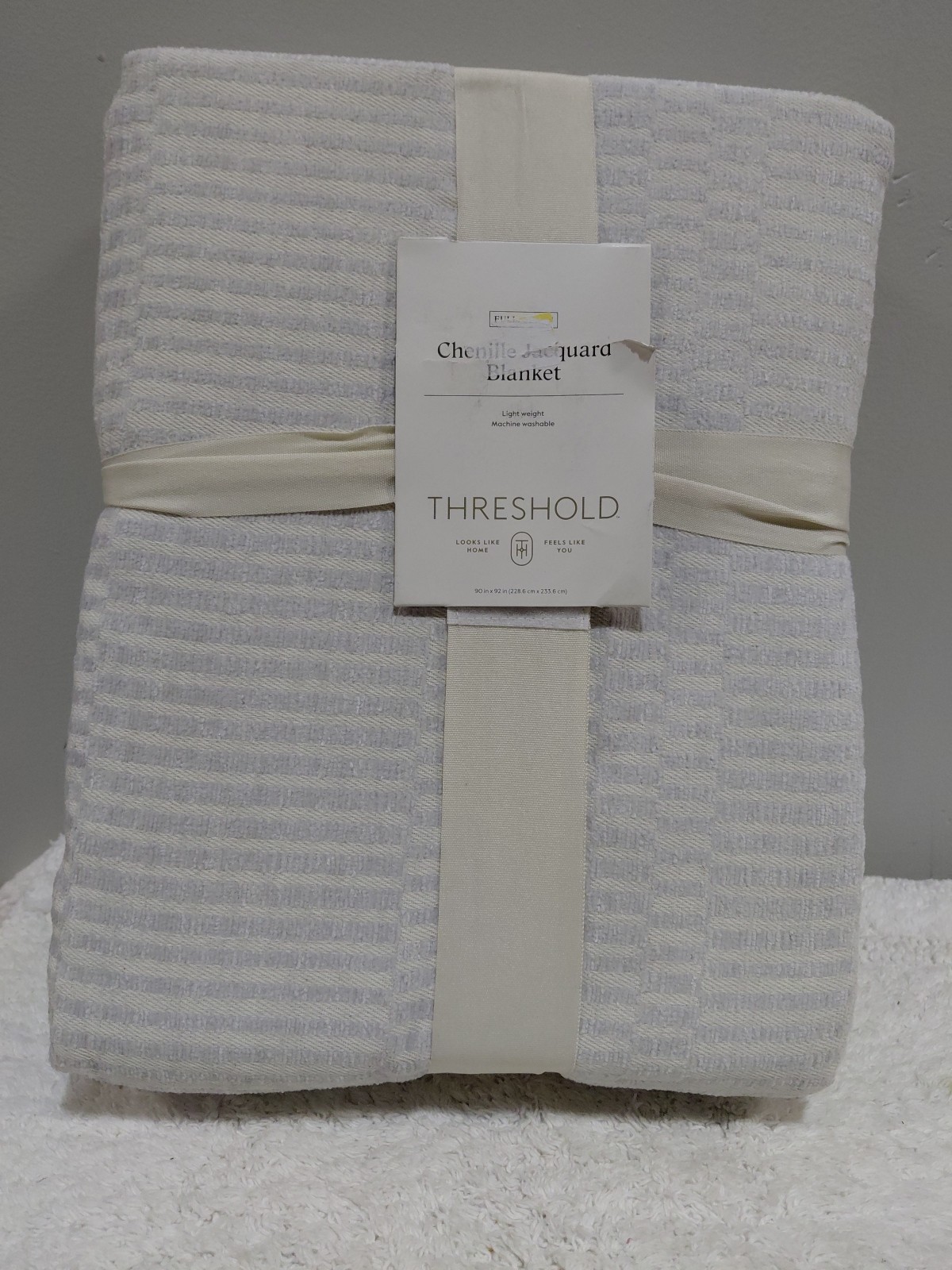 Threshold Full/Queen Chenille Jacquard Blanket Geo Gray gallery