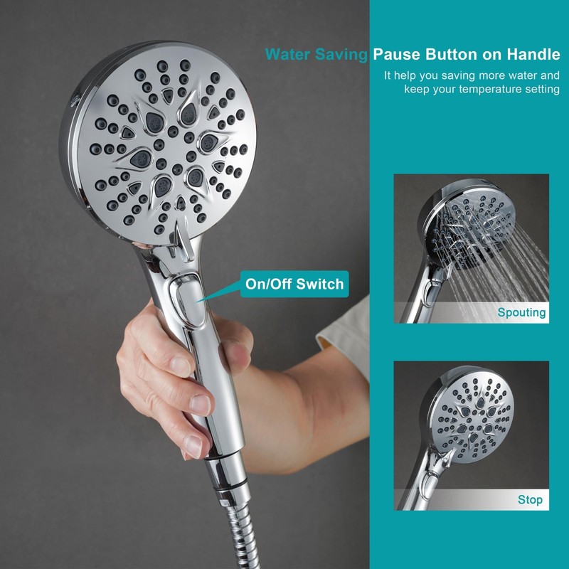 High Pressure Handheld Shower Head with 7 Settings, On/Off Switch, 79" Hose & Br gallery