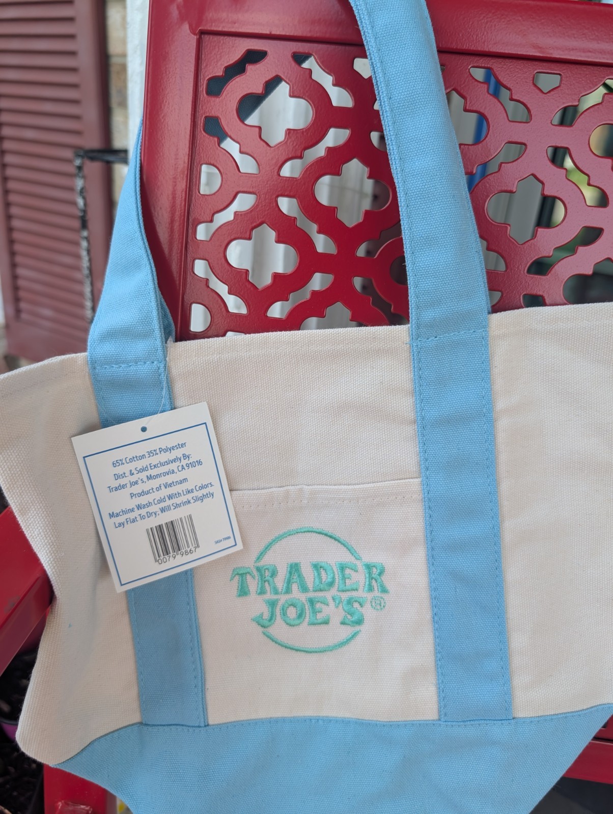 TRADER JOE'S ~ Mini Pastel Canvas Tote Bag { BLUE } gallery