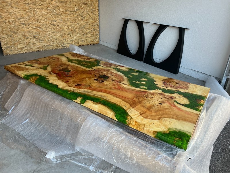 Dining table "Forest" made of maple slab and epoxy resin 78x39in gallery