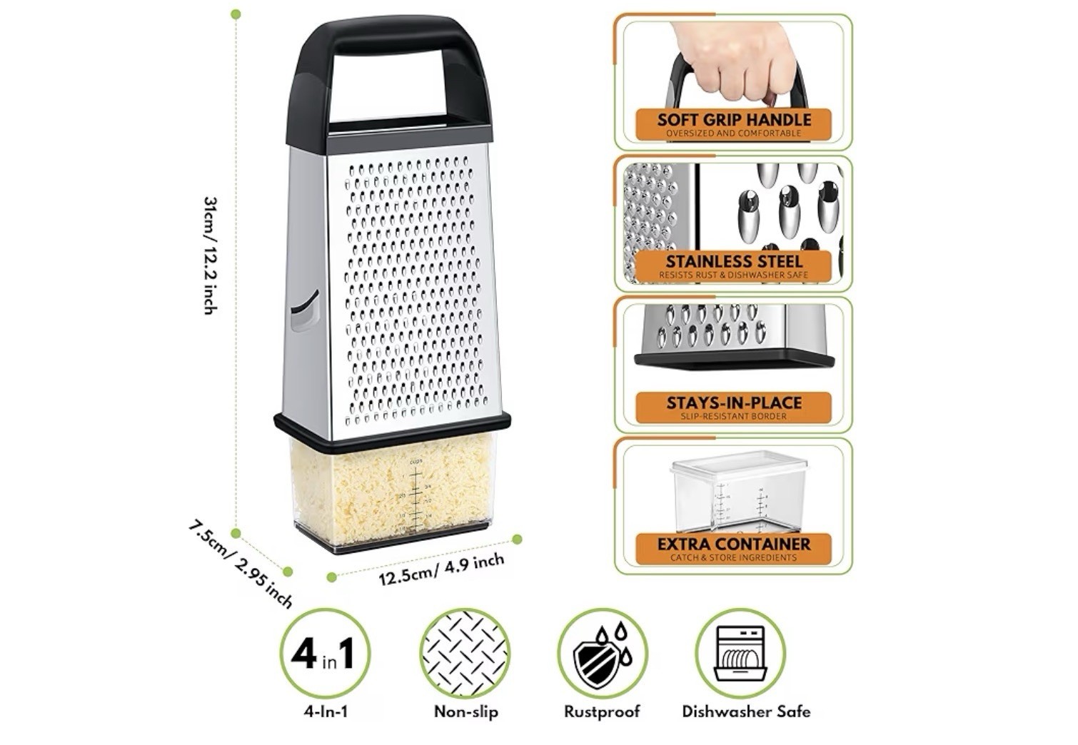 Cheese Grater with Container Box Grater Stainless Steel Graters for Kitchen Chee gallery
