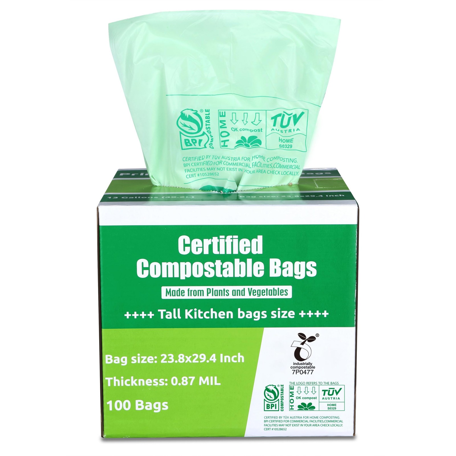 Compostable Bags 13 Gallon, Tall Kitchen Trash Bags, 100 Count, Extra Thick 0... gallery