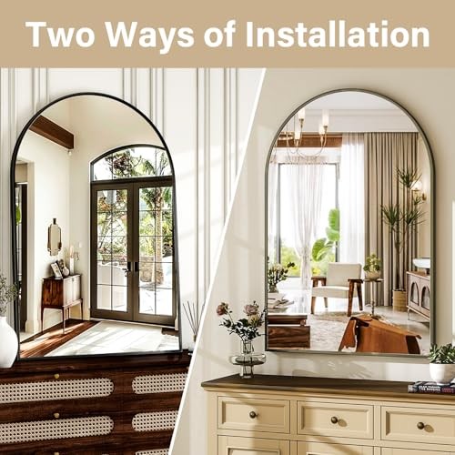 Arched Wall Mirror – 30"x40" Arch Bathroom Mirror Metal 40"L x 30"W Black-1pcs gallery
