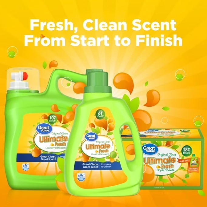Liquid Laundry Detergent Great Value Original Clean 154 fl oz 107 Loads HE gallery