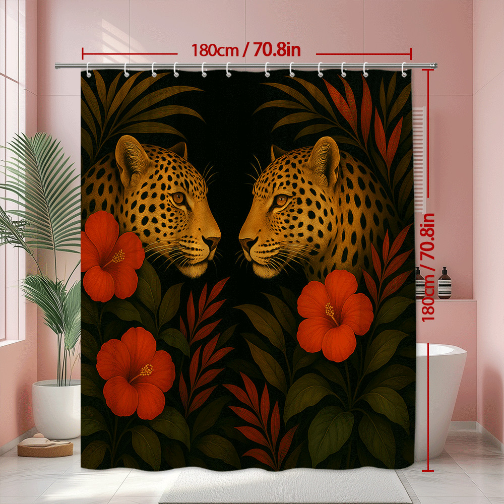 Tropical Leopard Floral Shower Curtain - Jungle Home Decor gallery