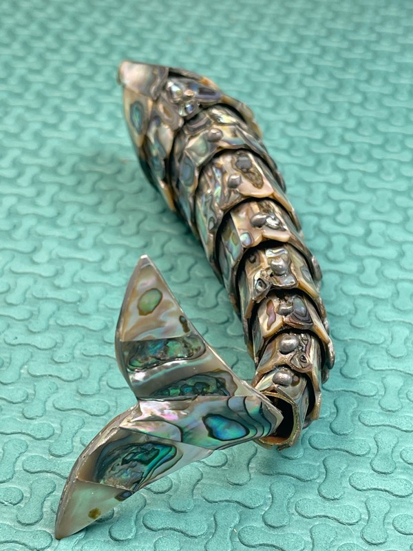 Abalone Shells Fish Shape Bottle Opener Mexican Articulated 8" Vintage gallery