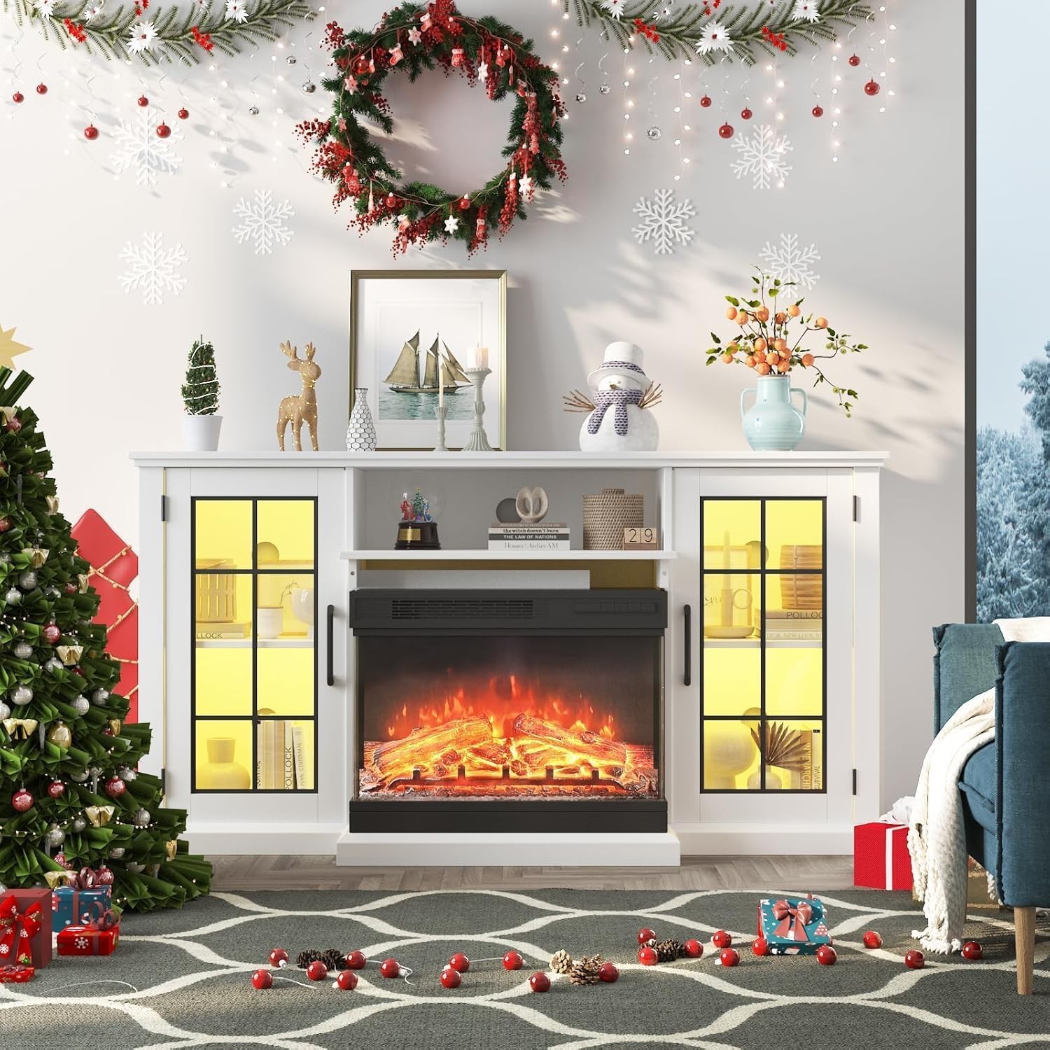 75" Fireplace TV Stand with LED Light TVs up to 85 in Entertainment Center gallery
