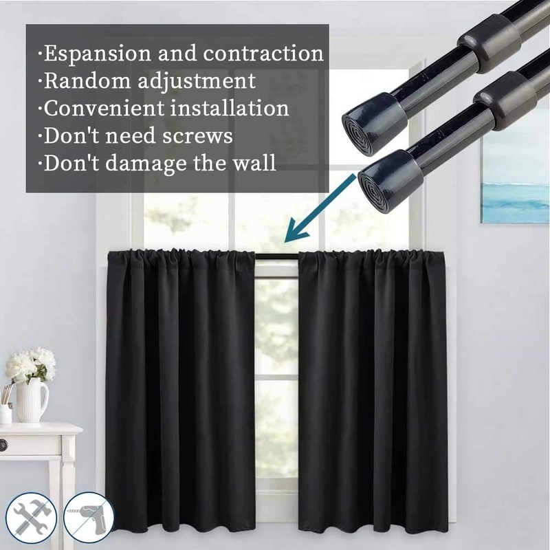 2 Pack Adjustable Curtain Rods 28â€“43" Spring Tension Window Rods Black gallery