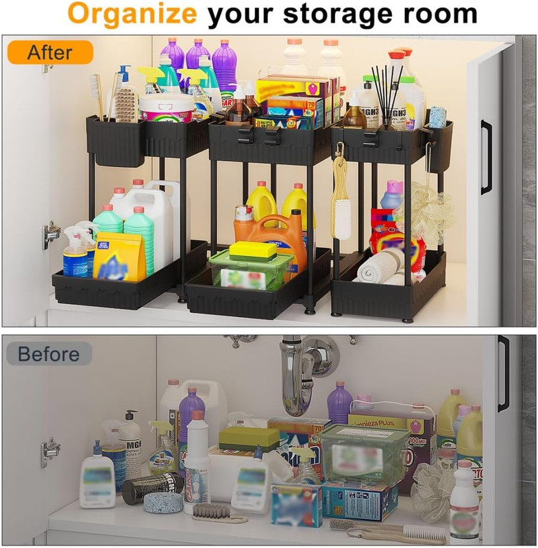 3 Pack under Sink Organizers,2-Tier Multi-Use Kitchen and Bathroom Organizers an gallery