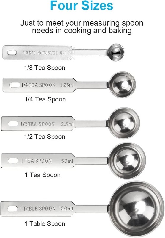 5PCS Measuring Spoons Set, Includes 1/8 Tsp, 1/4 Tsp, 1/2 Tsp, 1 Tsp, 1 Tbsp, gallery