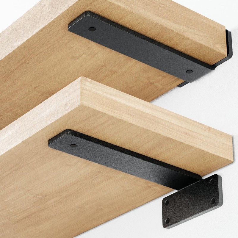 6 Pack Heavy Duty Shelf Brackets 12" Black Metal 6mm Thick, Supports Over 160... gallery