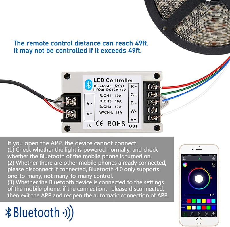 RGB/RGBW Bluetooth Controller APP Control for 5050 3528 RGB LED Strip Lights gallery