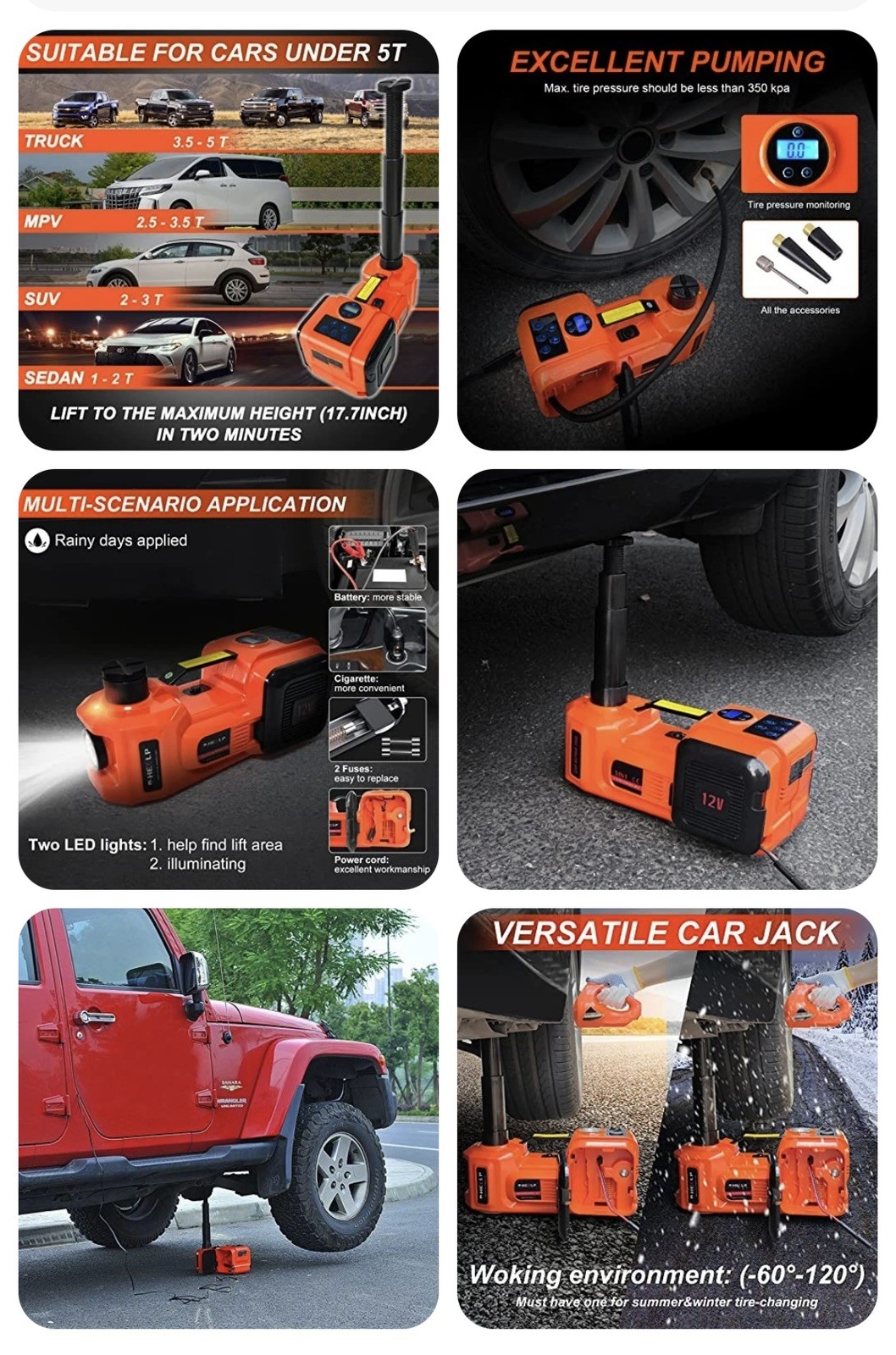 Electric Car Jack Kit 5Ton 12V Hydraulic Car Jack Lift for SUV MPV 3-in-1 LCD gallery