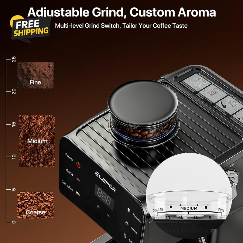 Espresso Machine 20 Bar, Coffee Maker with Grinder Black gallery
