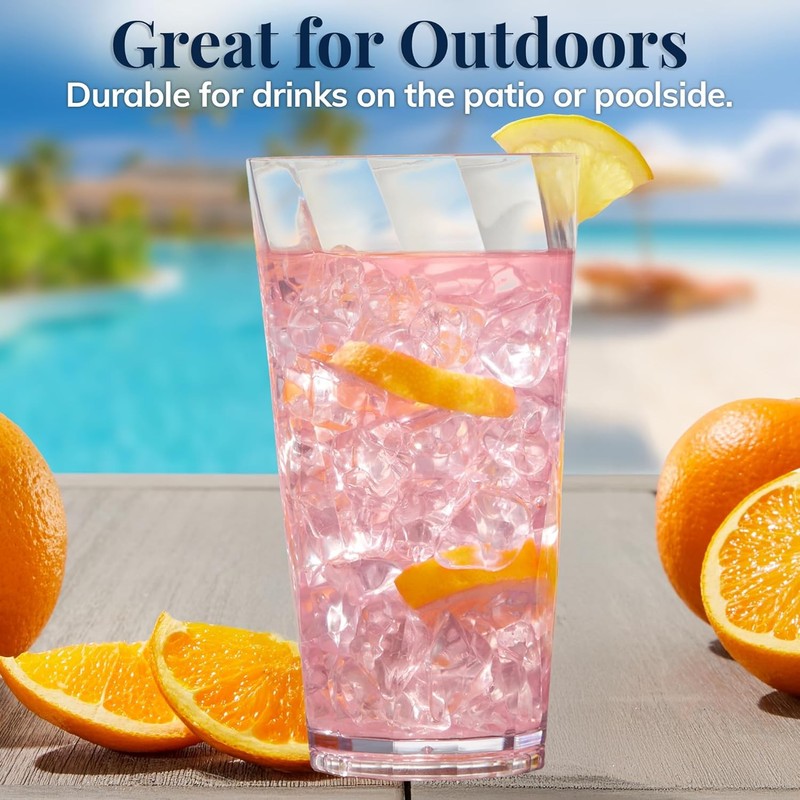 Plastic Reusable Drinking Glasses (Set of 8) 20oz Water Cups in Clear gallery