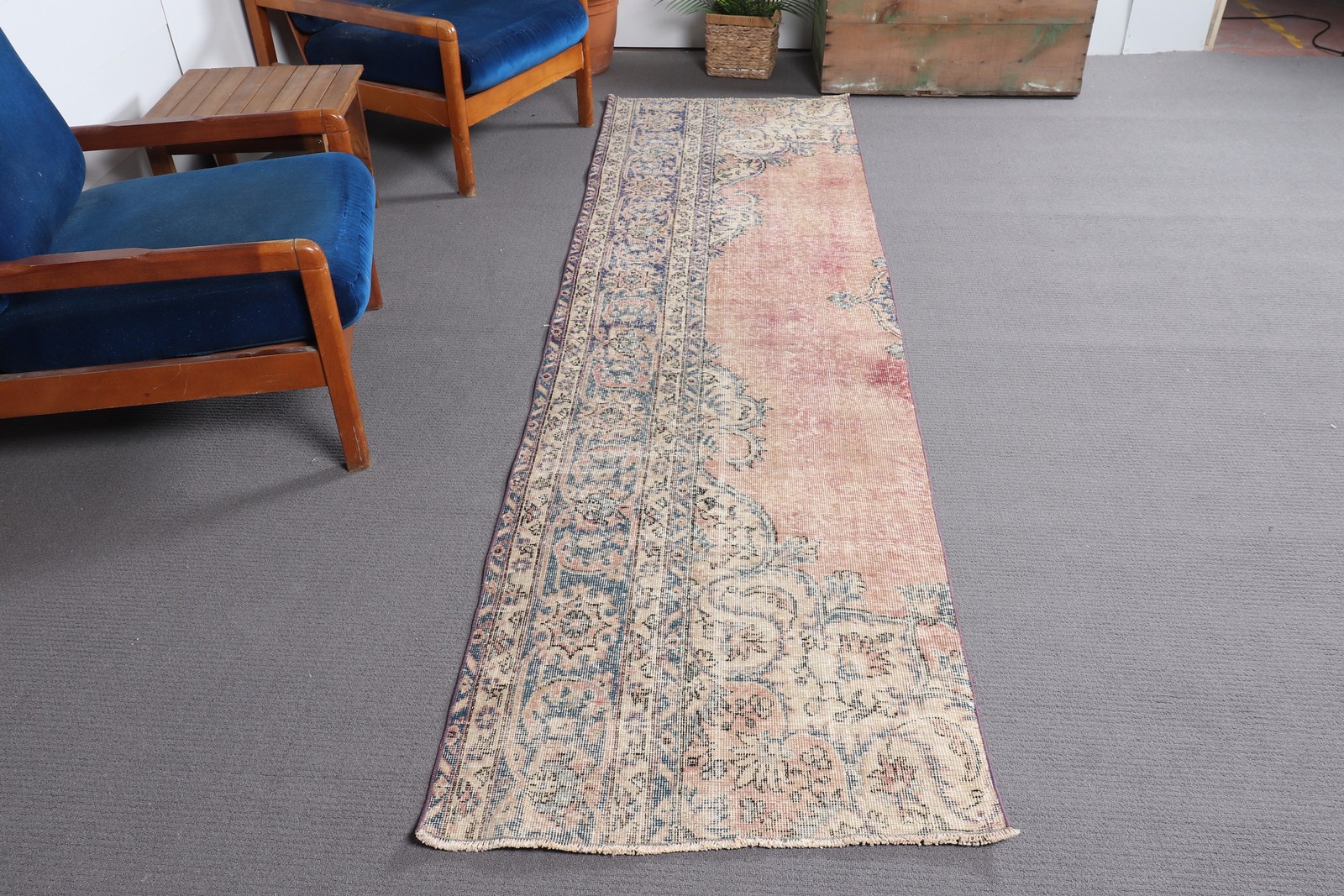 Turkish 2,7x9,4 ft Rug, Vintage Runner Rug, Blue Southwestern Rug gallery
