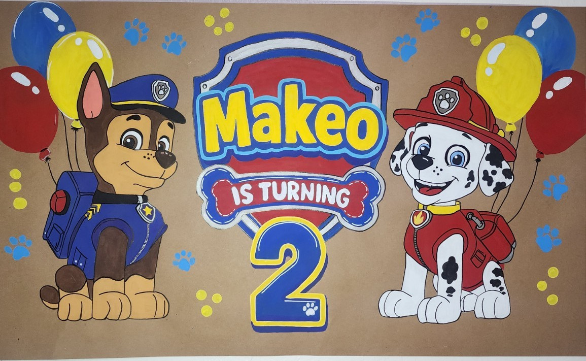 Cartoon & TV Characters Birthday Party Backdrop with PAW Patrol, Stitch, Bluey gallery