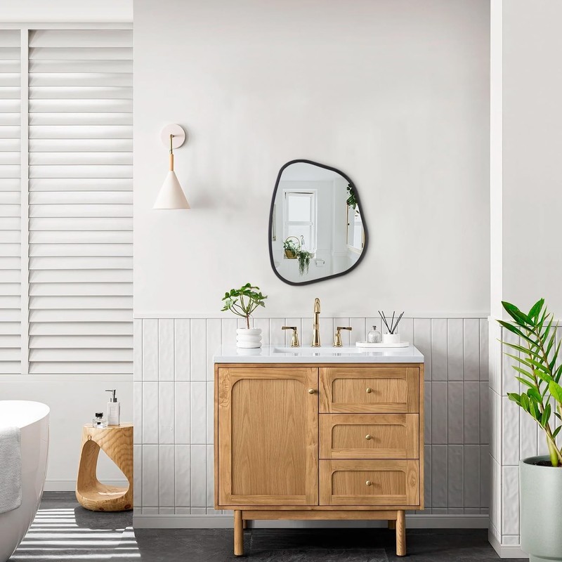 Asymmetrical Mirror for Wall Irregular Oval Wood Frame Modern Unique Accent Wall gallery