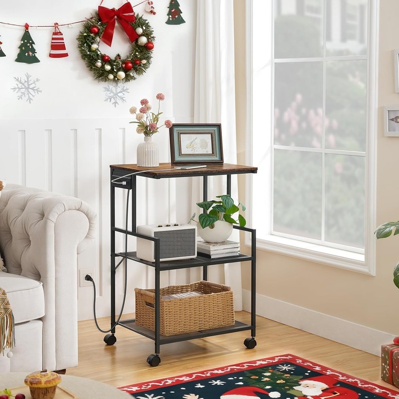 Mobile Printer Stand, 3-Tier Industrial Printer Cart with Power Outlets and 2 gallery