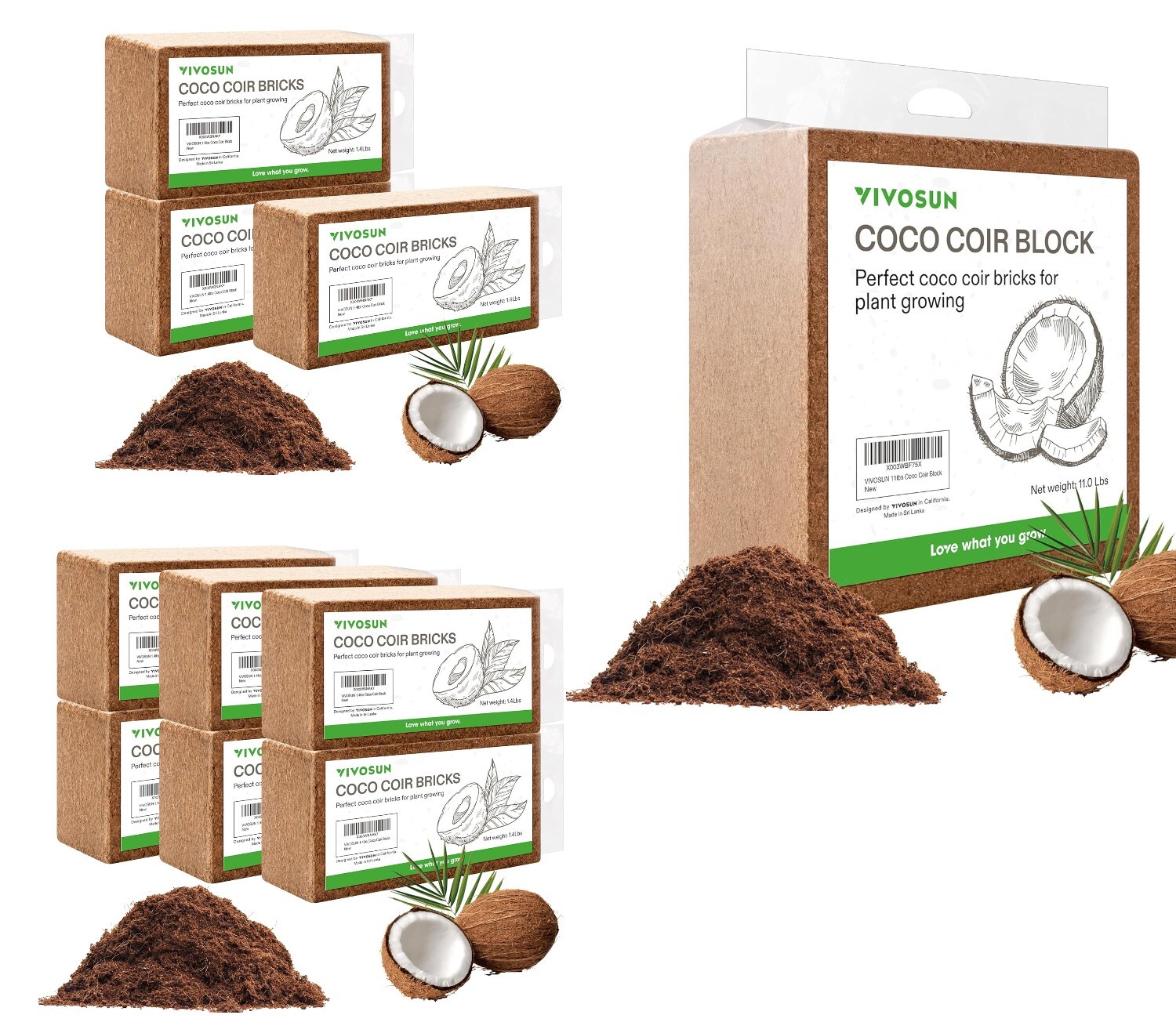VIVOSUN Coco Coir Brick,100% Natural Organic Compressed Coconut Coir PH Balance gallery