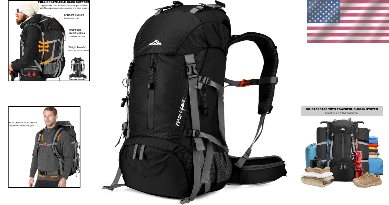 Comfortable 50L Backpacking Pack with Premium Rain Cover & Organizing Features 2