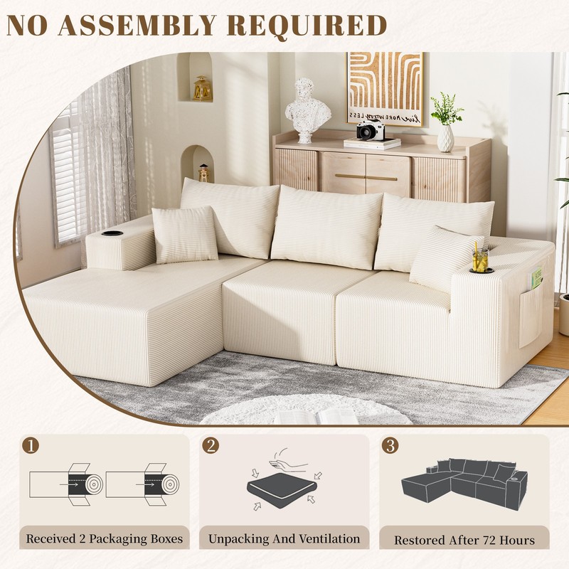 106" Cloud Modular Sectional Sofa Couch with L-Shape Chaise for Living Room gallery
