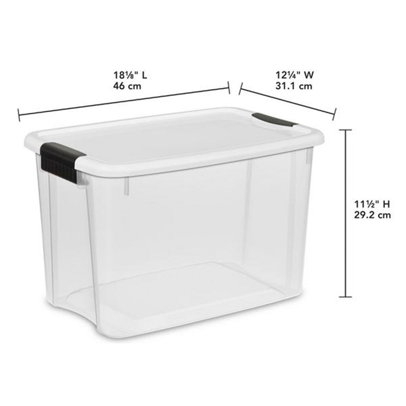 Sterilite 30 Qt Clear Plastic Stackable Storage Bin w/ Latch Lid, White (6 Pack) gallery