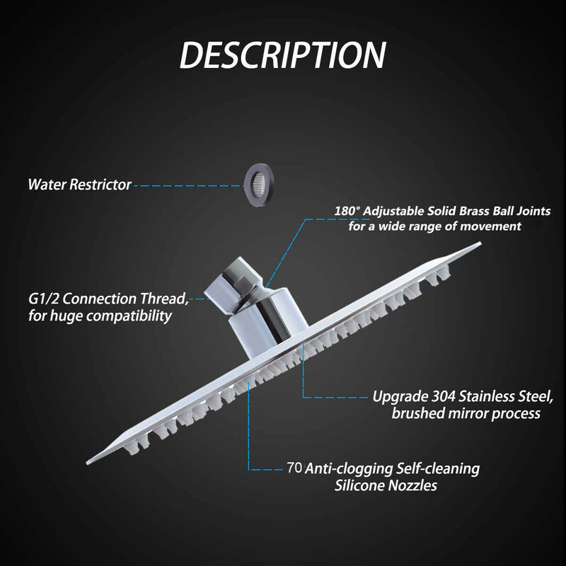 8" Round / Square Rainfall Shower Head Chrome Stainless Steel Bath Rain Sprayer gallery
