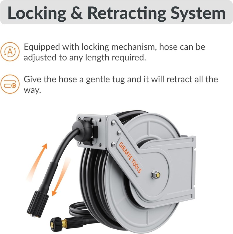 Giraffe Tools Retractable Power Pressure Washer Hose Reel 1/4" x 65 ft, 3200PSI gallery