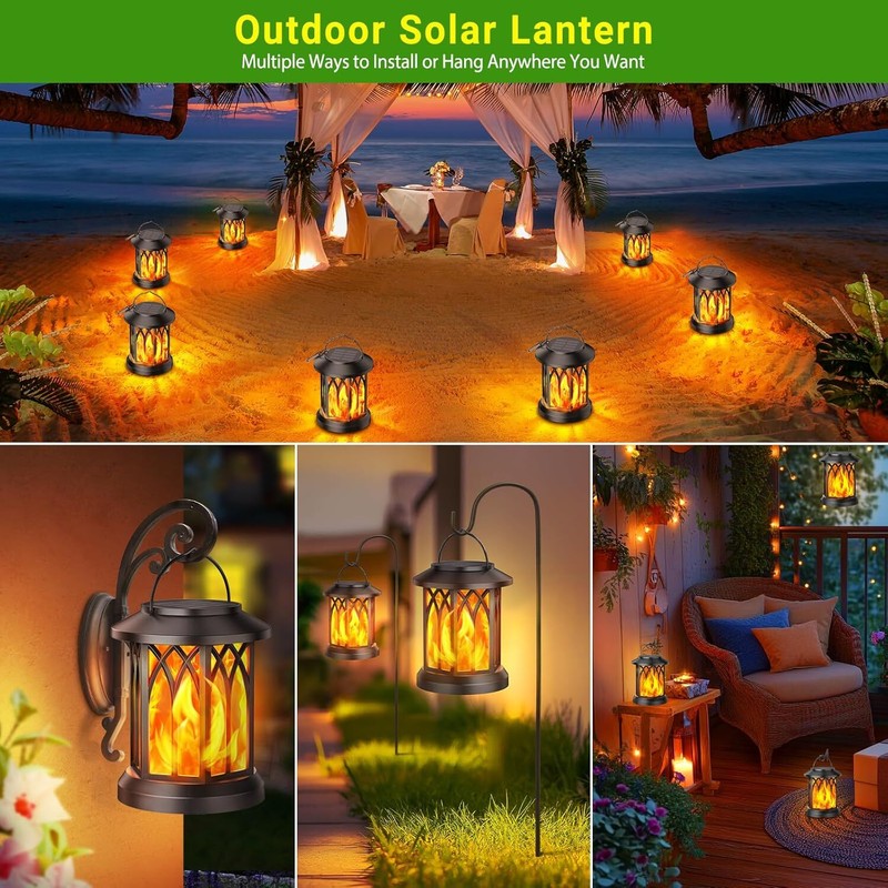 2 Pack Hanging Solar Lights Lantern Outdoor Flickering Flames Solar Outdoor US gallery